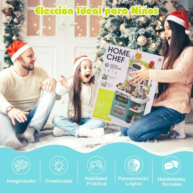 Cozinha Brincar para crianças com luzes, sons, fogão a vapor realista, lava-louças e 95 acessórios. Brinquedo educativo para crianças a partir dos 3 a