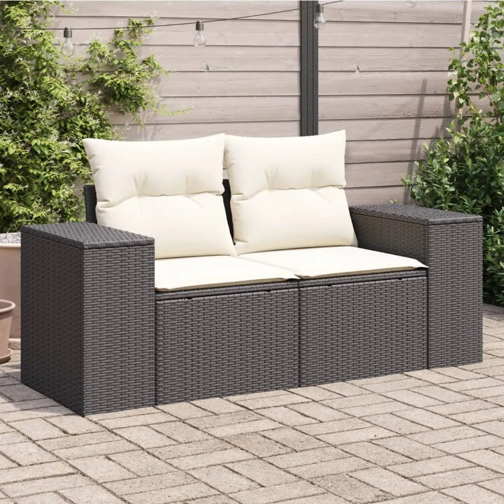 vidaXL Sofá de jardim com almofadões 2 lugares vime PE preto