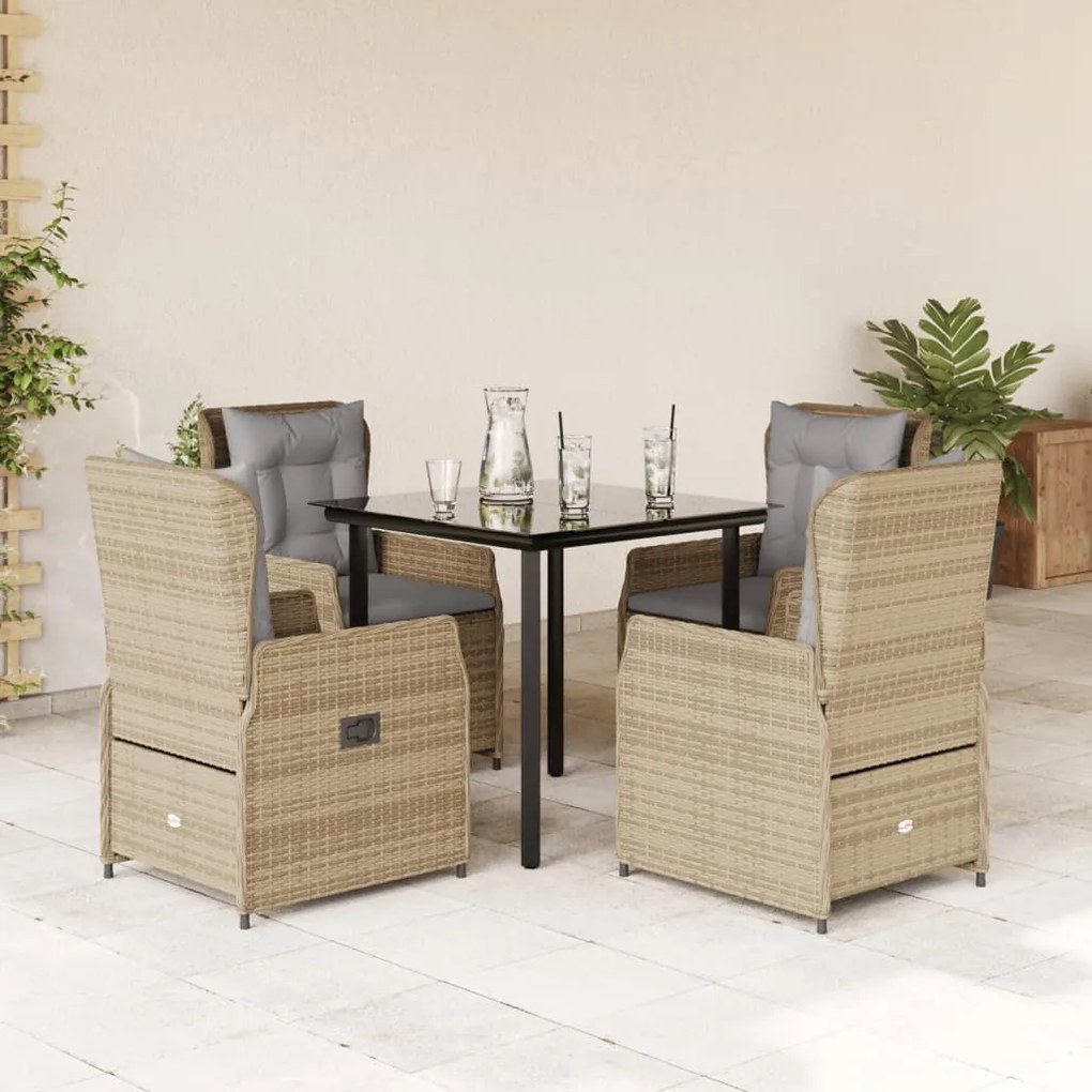 vidaXL 5 pcs conjunto de jantar p/ jardim com almofadões vime PE bege