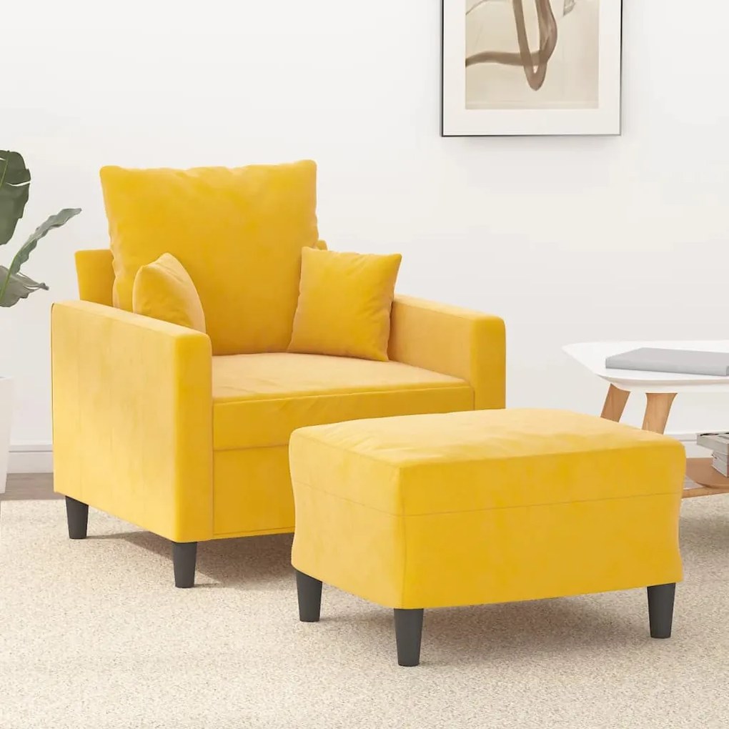 vidaXL Poltrona com apoio de pés 60 cm veludo amarelo-claro