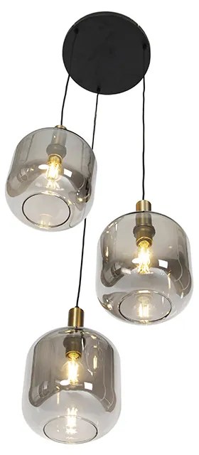 Candeeiro de suspensão inteligente preto com vidro fumê 3 luzes incl. Wifi A60 - Zuzanna