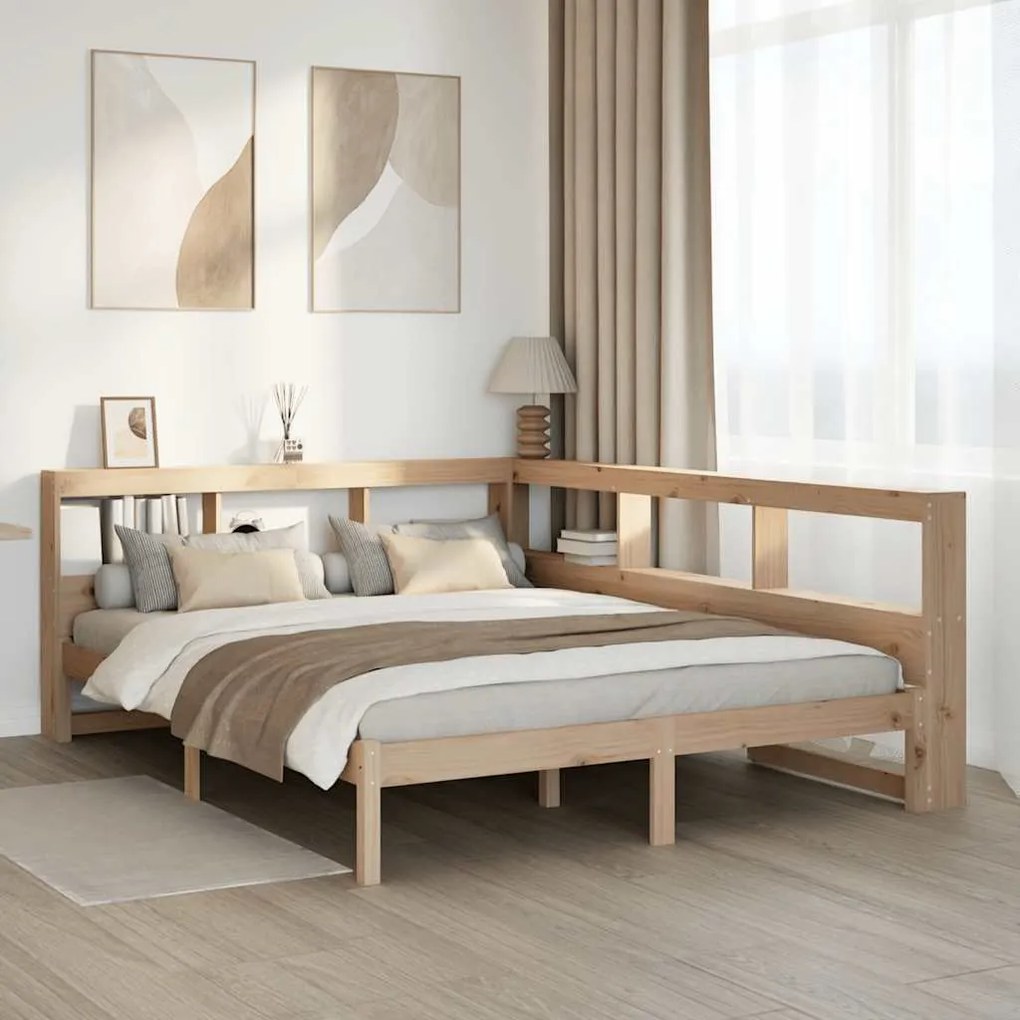 vidaXL Cama com estante sem colchão 140x190 cm pinho maciço
