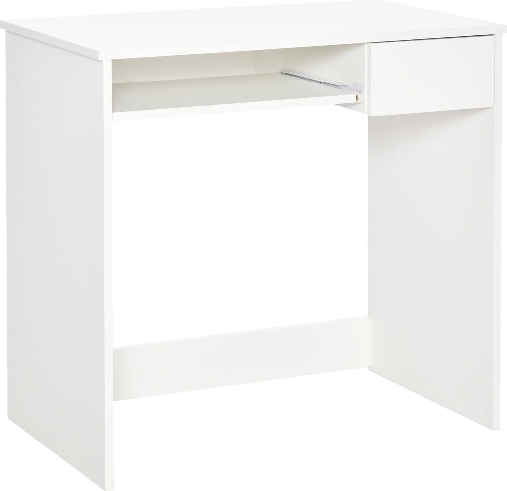 HOMCOM Mesa de Escritório, 80x45x75 cm Mesa Salva Espaço com Bandeja para Teclado, Gaveta para Documentos, Branco | Aosom Portugal