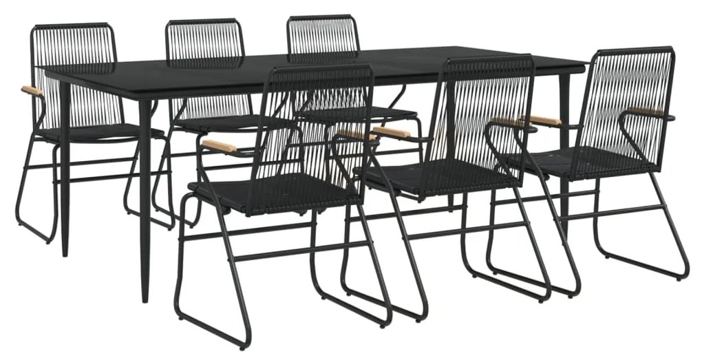 7 pcs conjunto de jantar para jardim vime de PVC preto