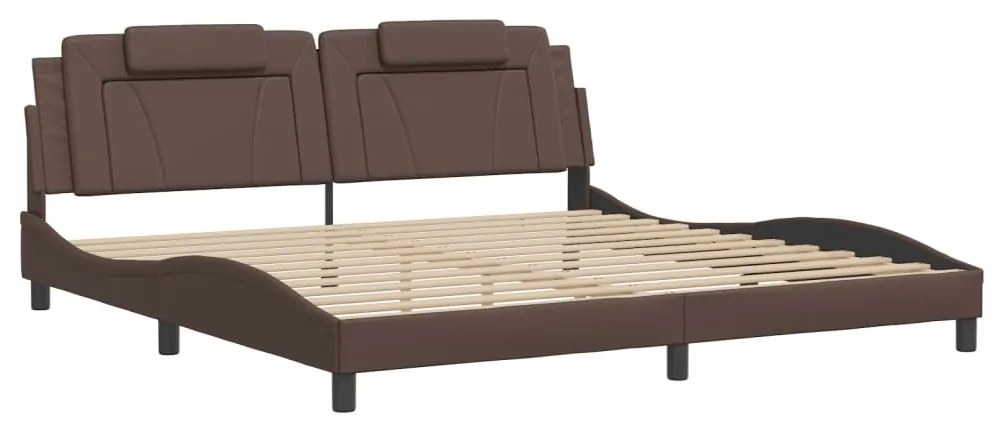 Estrutura cama c/ luz LED 200x200 cm couro artificial castanho