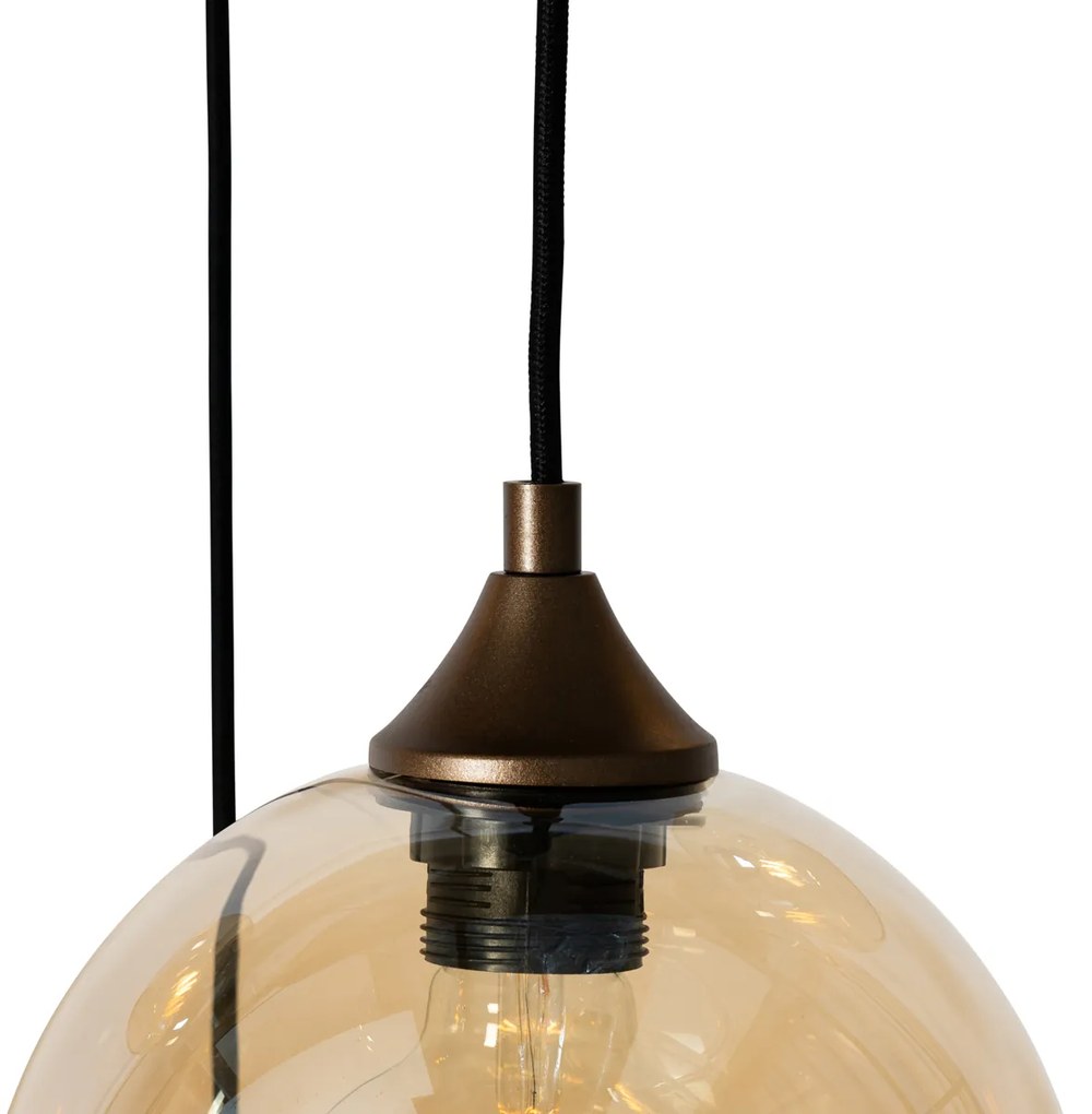 Candeeiro de suspensão Art Deco bronze escuro com vidro âmbar oval 8 luzes - Sandra