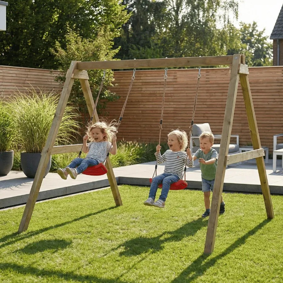 Baloiço Duplo Crianças Exterior Madeira Max-Play Swing 198 x 217 x 202cm