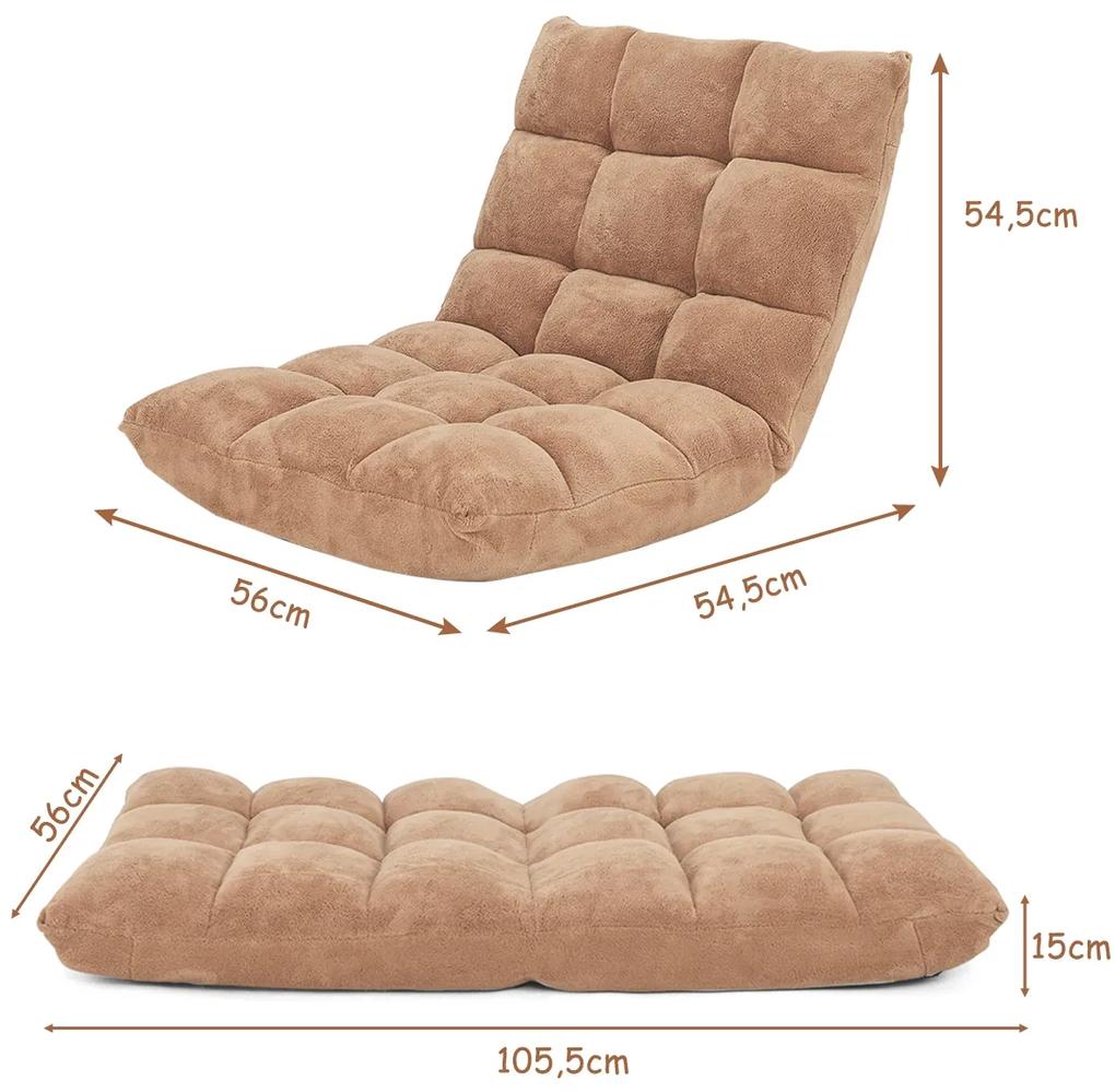 Sofá Dobrável Encosto Ajustável 14 Posições Quarto Cadeira Sala de Estar 105 x 56 x 15 cm Bege