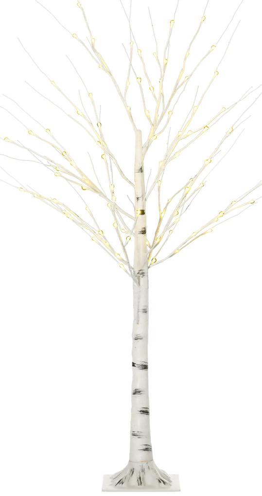 HOMCOM Árvore de Bétula Altura 150cm com 96 Luzes LED IP44 Branco Quente Ramos Flexíveis e Base de Candeeiro Árvore de Decoração de Natal para Interiores 22x22x150cm Branco