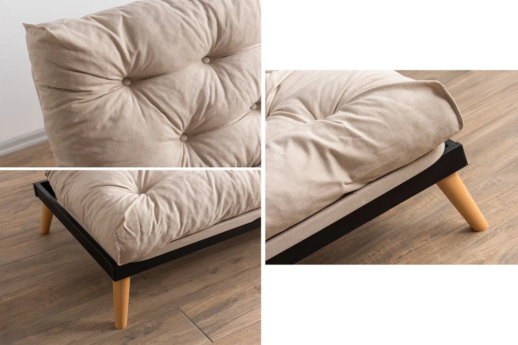 Sofá-Cama de 3 Lugares Saki – Creme – 185x92x82 cm