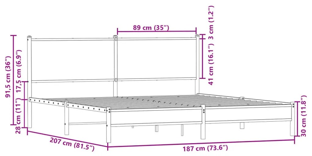 Estrutura cama sem colchão 180x200 cm metal carvalho castanho