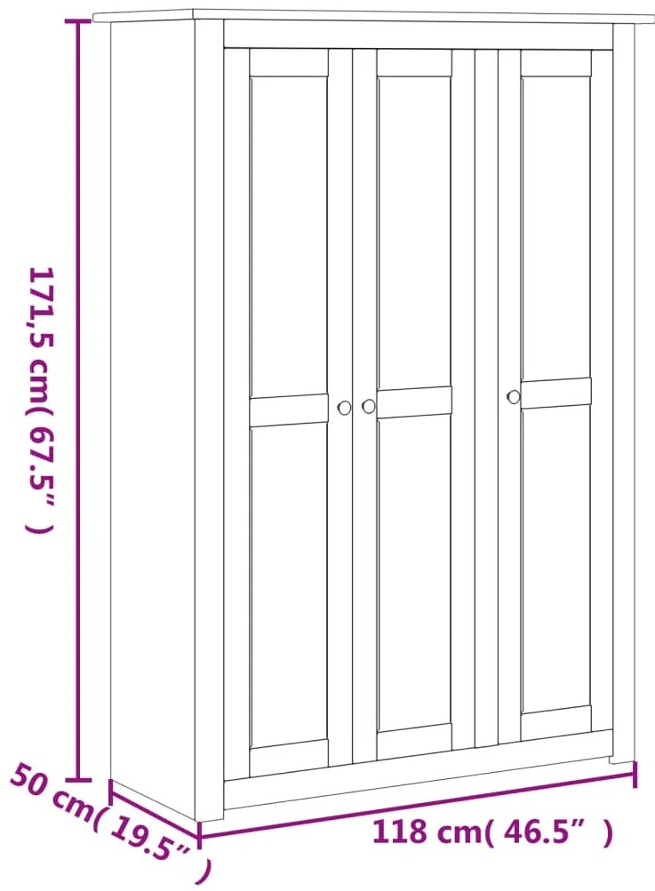 Roupeiro com 3 portas branco 118x50x171,5 cm pinho Panamá