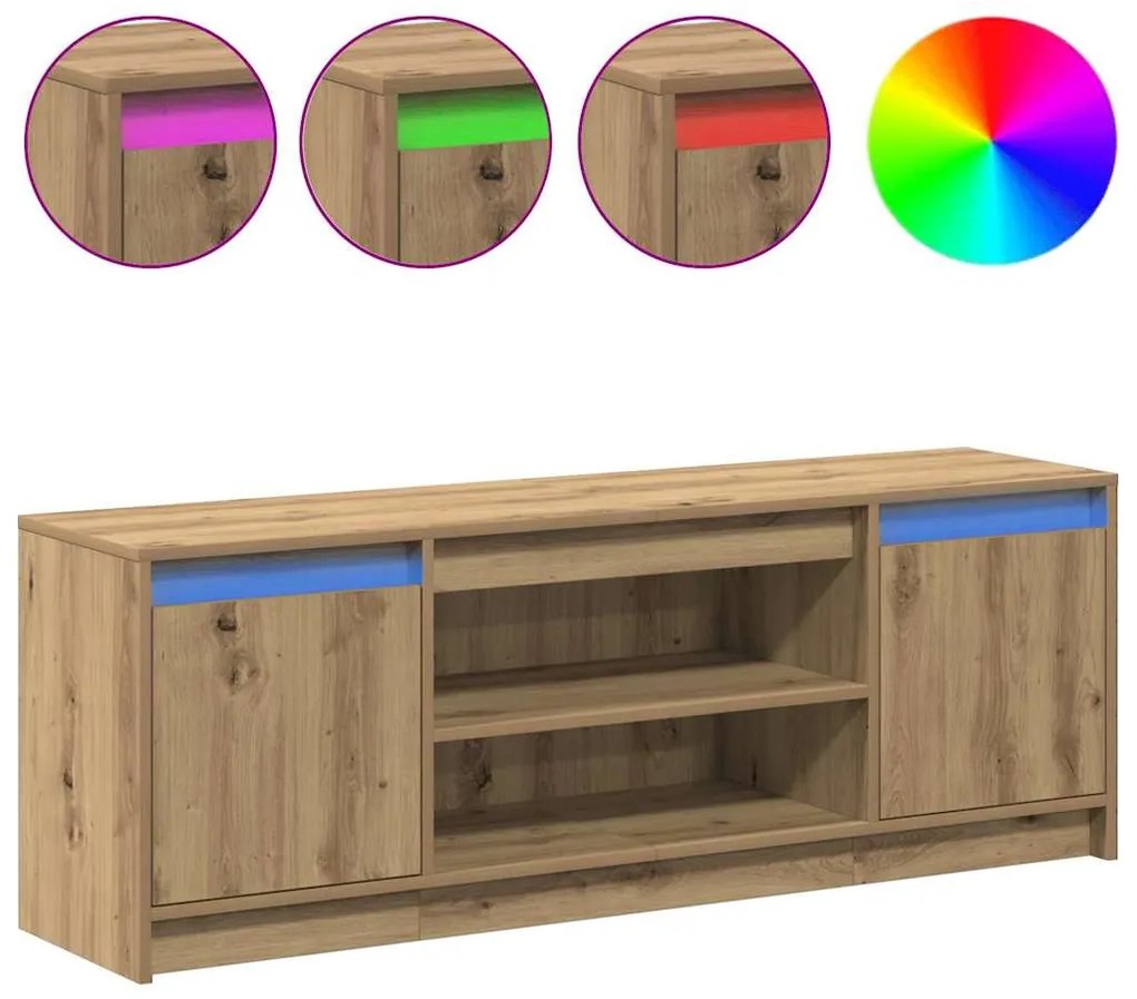 Armário de TV com LED em Carvalho Artesanal 139,5x34x50 cm, Feito de M