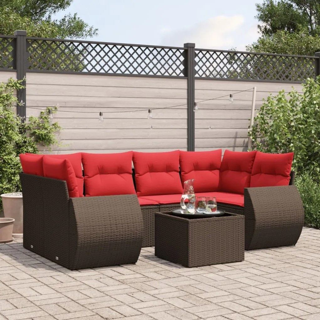 vidaXL 7 pcs conjunto de sofás jardim c/ almofadões vime PE castanho