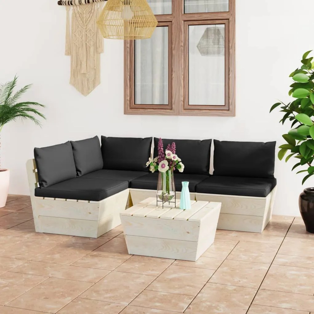 vidaXL 5 pcs conjunto lounge de paletes + almofadões madeira de abeto