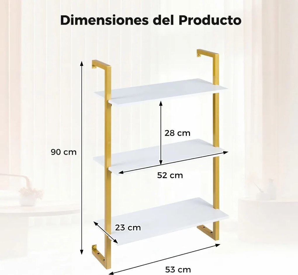 Prateleira suspensa 53 x 23 x 90 cm de 3 níveis para parede, pronta a montar, para cozinha, balcão de café, arrumação suspensa para sala, escritório e