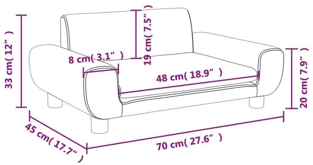 Sofá infantil 70x45x33 cm veludo rosa