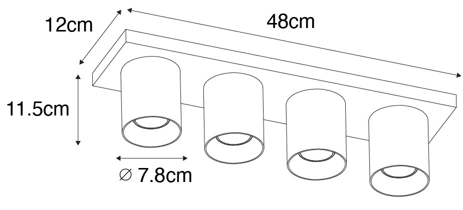 Foco de teto moderno preto 4 luzes - Tubo Moderno