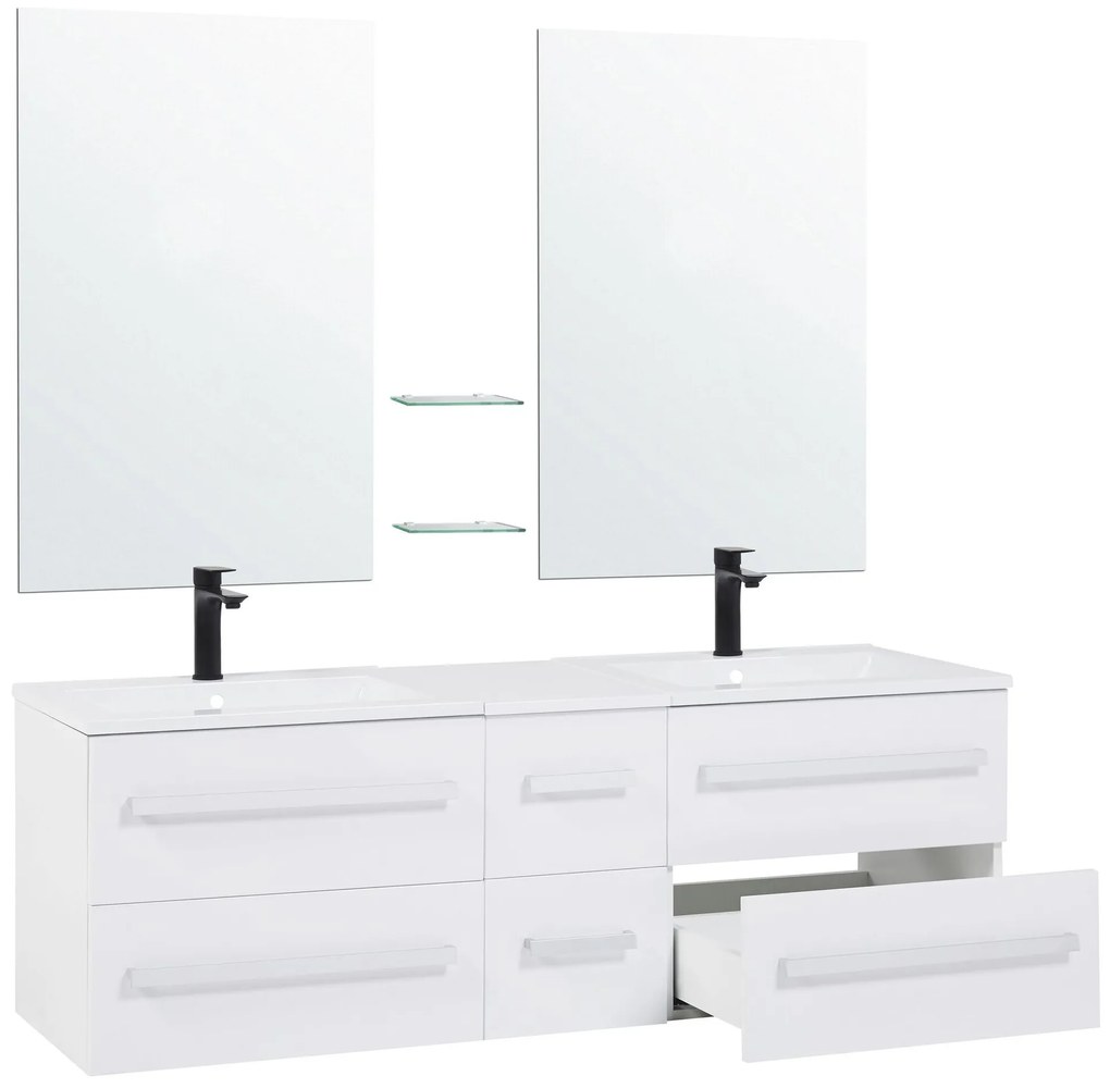 Móvel de casa de banho com gavetas 2 lavatórios e 2 espelhos branco MADRID Beliani