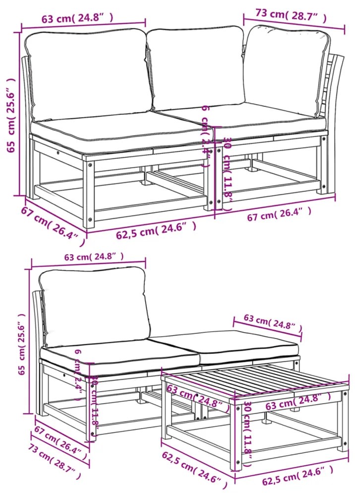 5 pcs conjunto lounge de jardim c/ almofadões acácia maciça