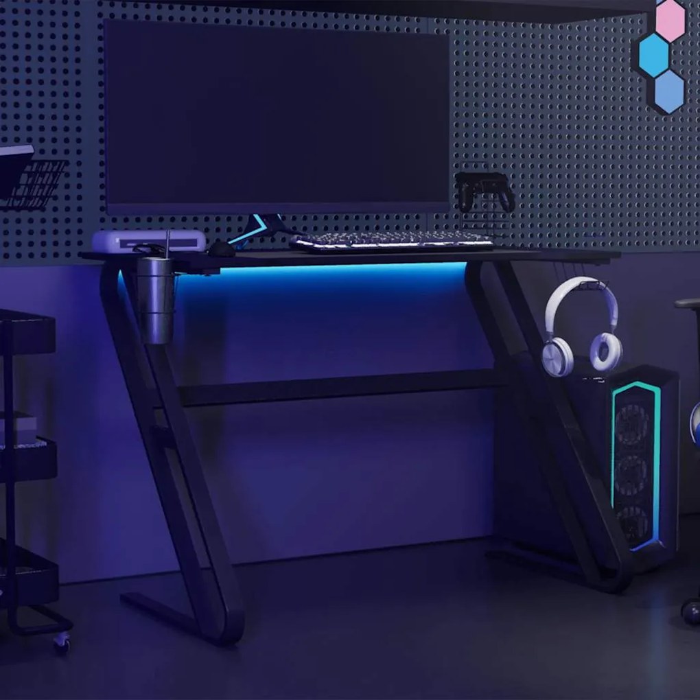 Secretária de gaming c/ pernas em forma de ZZ 110x60x75cm preto