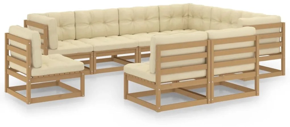vidaXL 9pcs conj. lounge jardim e almofadões pinho maciço castanho mel