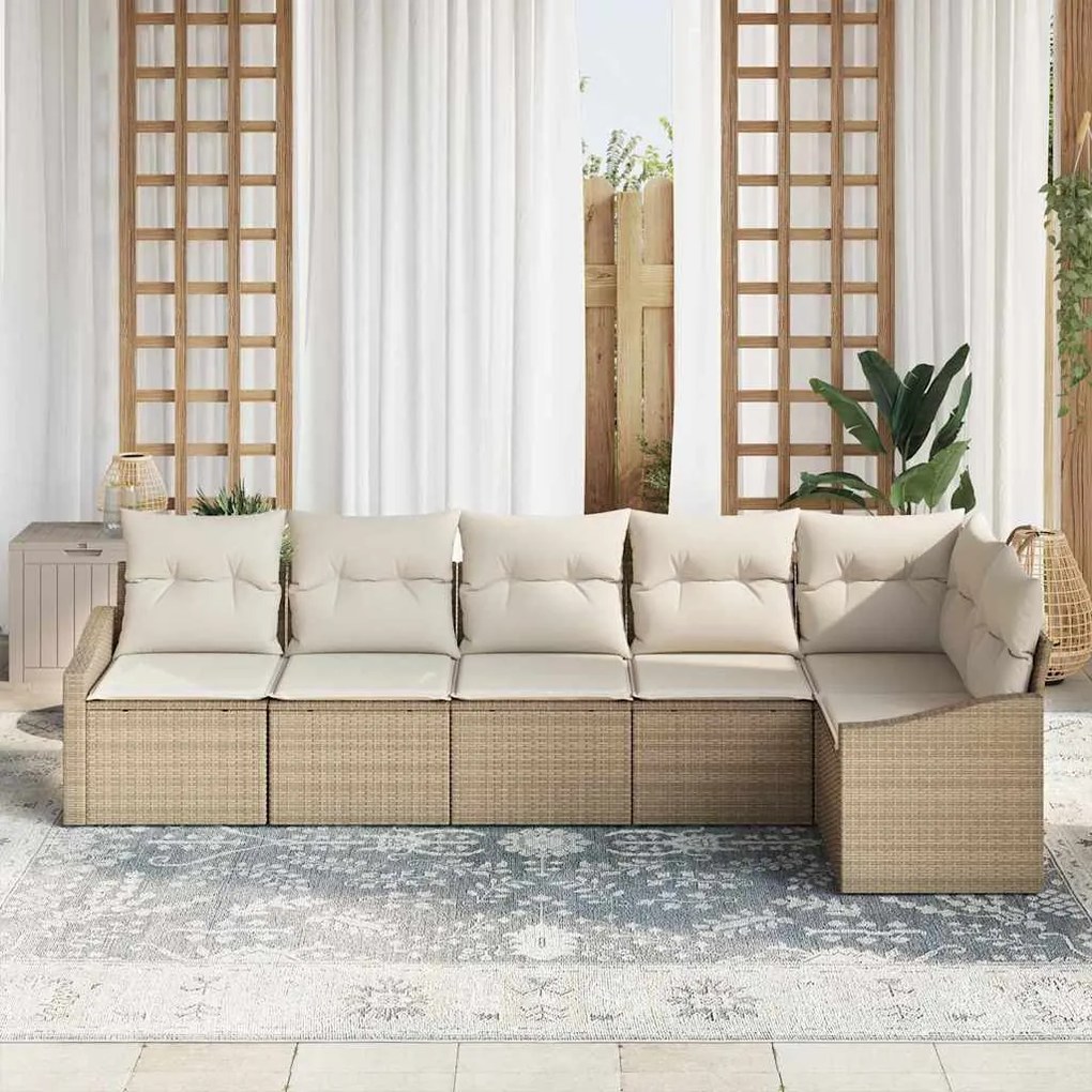 Conjunto de Sofá de Jardim 6 Peças com Almofadas Beje em Rattan Sintét