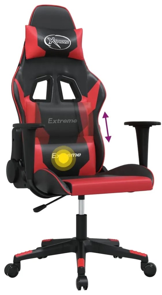 Cadeira gaming massagens couro artificial preto e vermelho