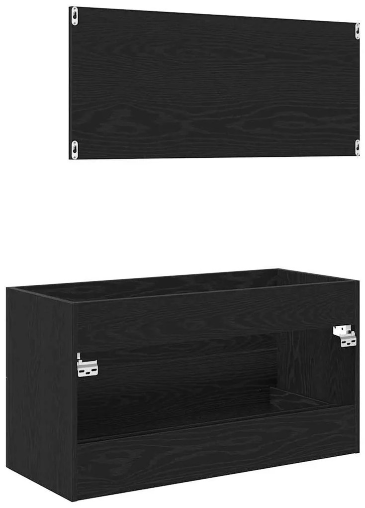 Armário de Pia com Espelho Carvalho Preto 90x45x1,5 cm Madeira de Enge