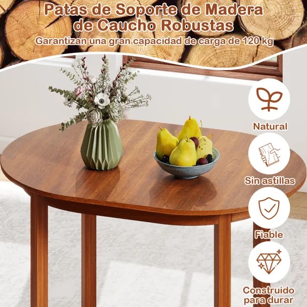 Mesa de jantar oval 110 x 78 x 77 cm com superfície ampla e pernas robustas de madeira com pés antiderrapantes Castanho