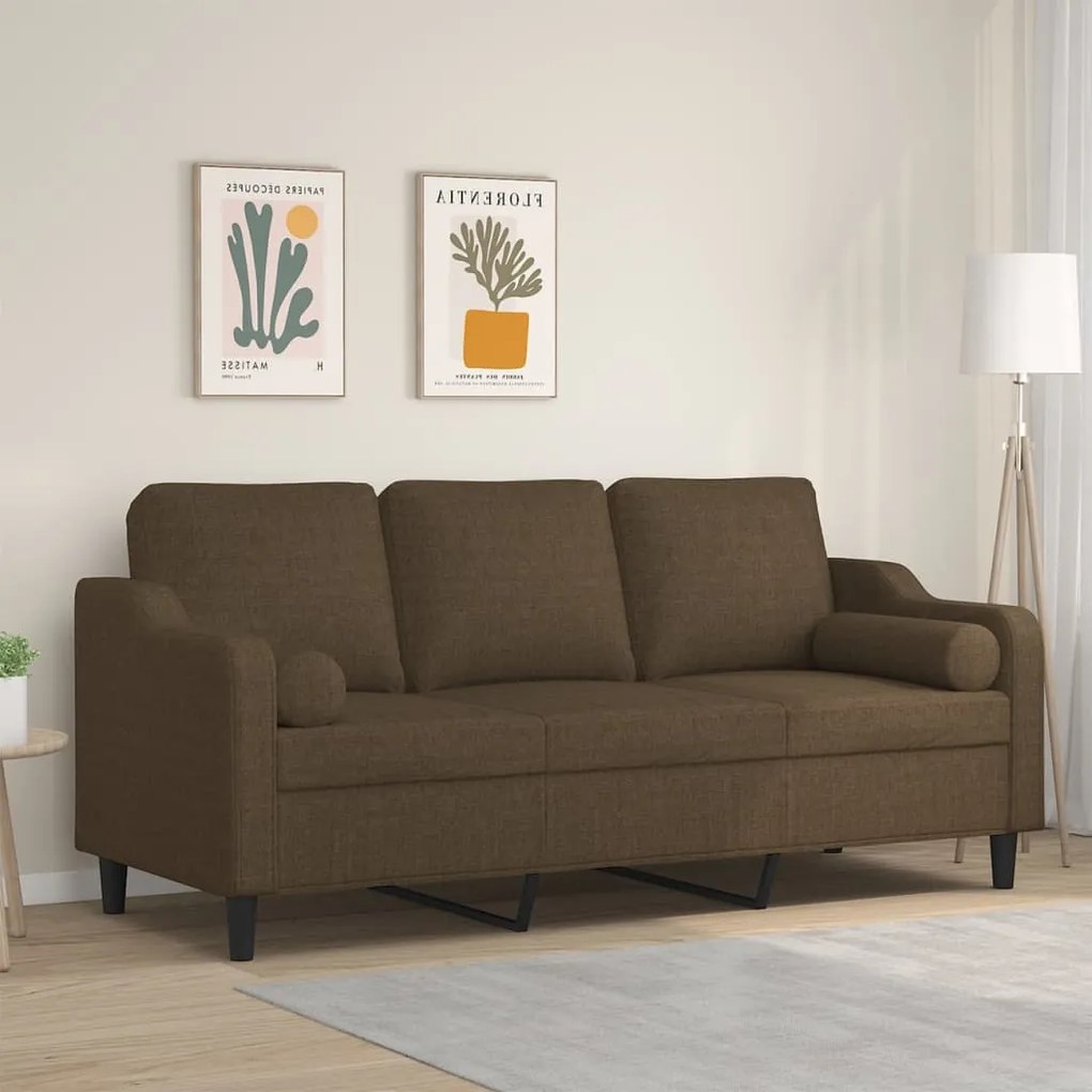 vidaXL Sofá 3 lugares c/ almofadas e almofadões 180 cm tecido castanho