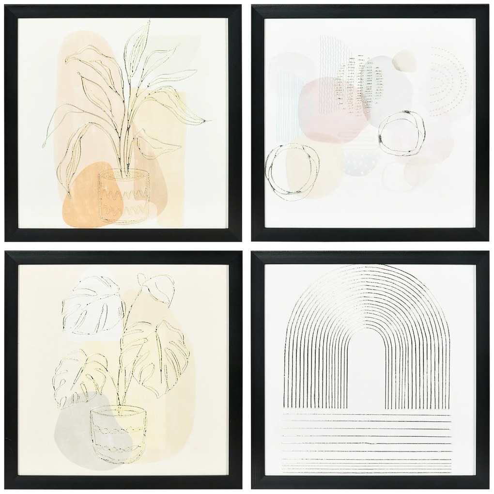 HOMCOM Quadro Lona Moderno Abstrato 4 Peças Arte Parede Impressão Decoração Elegante Design Contemporâneo 33x33cm Multicor | Aosom Portugal