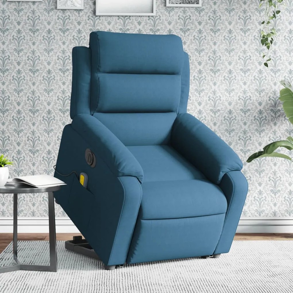 vidaXL Poltrona massagens reclinável elevatória elétrica veludo azul