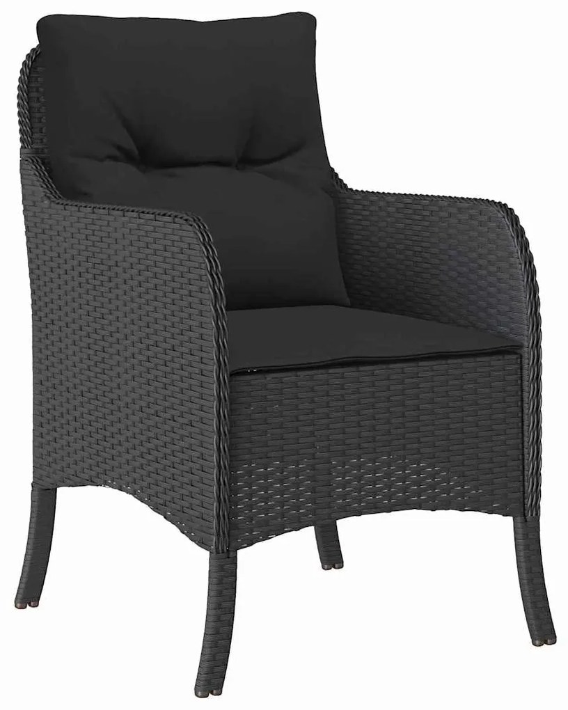 Conjunto de Jantar de Jardim com Almofadas Preto Rattan Poliéster