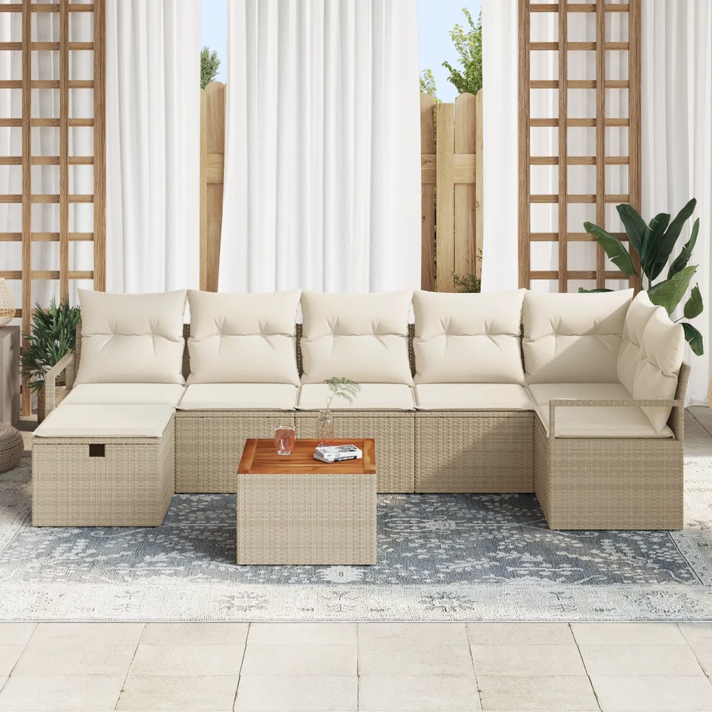Conjunto de Sofá de Jardim VidaXL de 8 Peças com Almofadas Bege Rattan