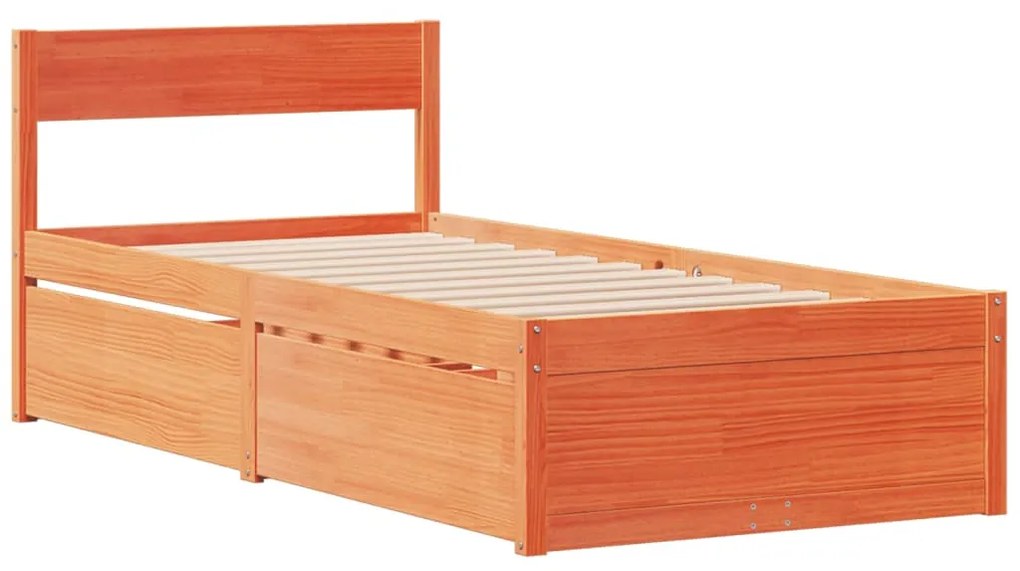 Cama com gavetas e colchão 100x200 cm pinho maciço castanho-mel