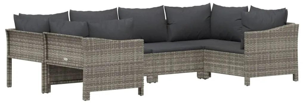 6 pcs conjunto lounge de jardim c/ almofadões vime PE cinzento