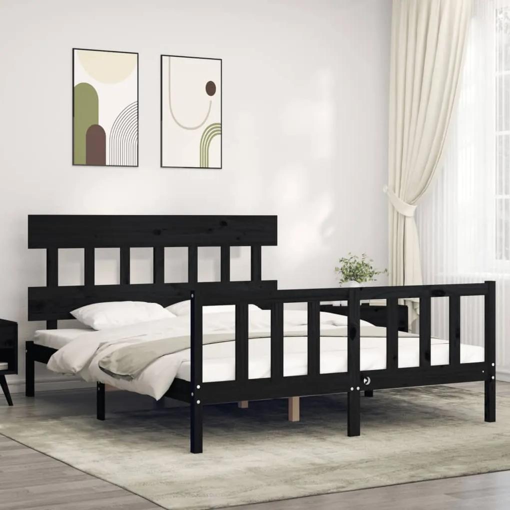3193345 vidaXL Estrutura de cama King Size com cabeceira madeira maciça preto