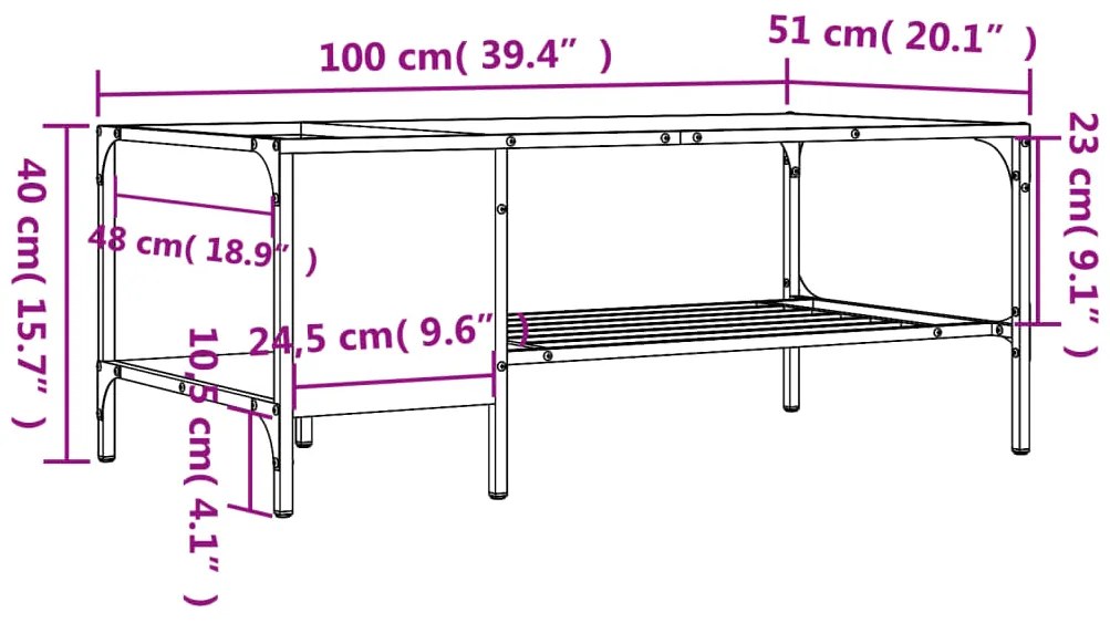 Mesa centro c/ prateleira 100x51x40 cm derivados madeira preto