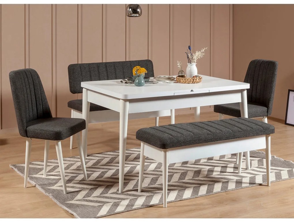 Conjunto de Mesa de Jantar Extensível Vina – Branco e Antracite – Mesa