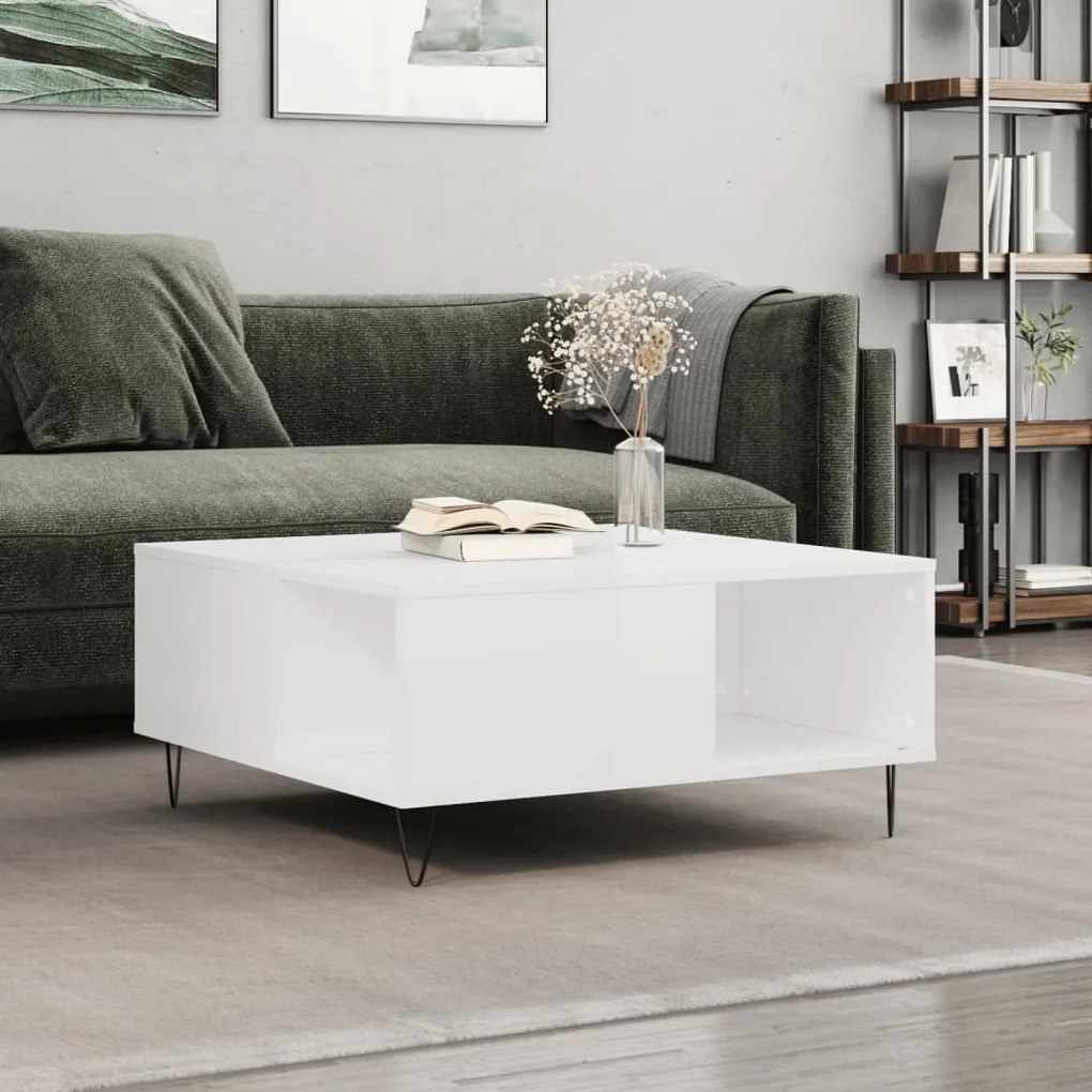 vidaXL Mesa de centro 80x80x36,5 cm derivados madeira branco brilhante