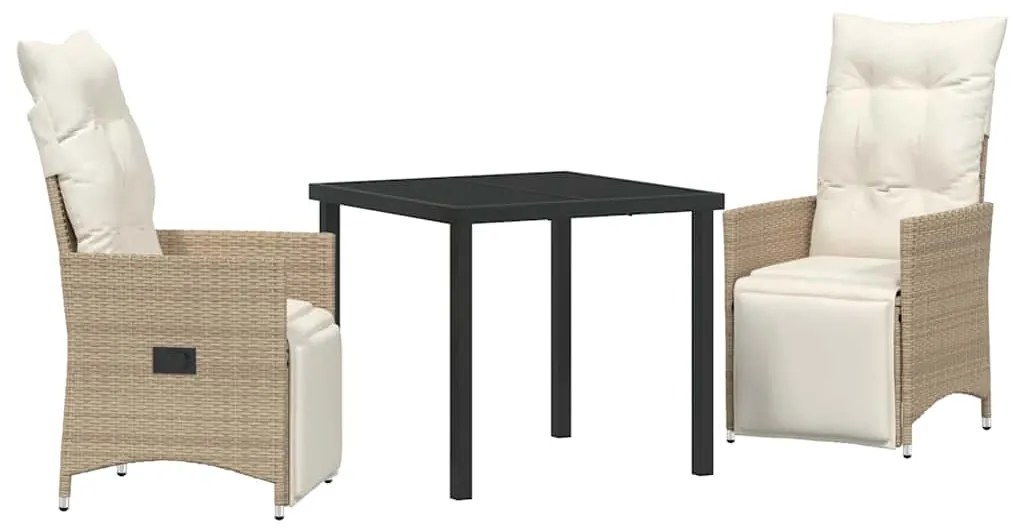 Conjunto de Jantar de Jardim com 3 Peças e Almofadinhas Beijinhas em R