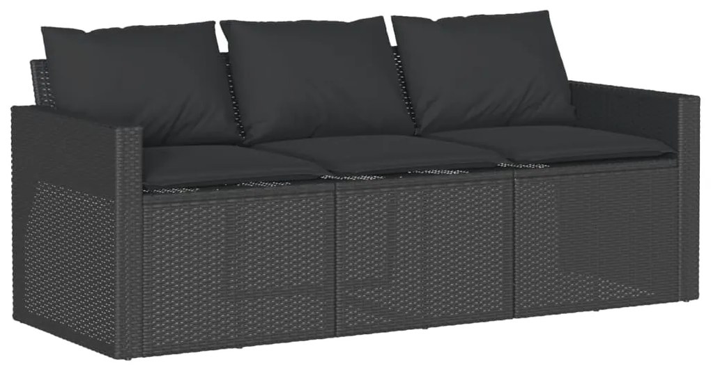 2 pcs conjunto de jantar p/ jardim c/ almofadões vime PE preto