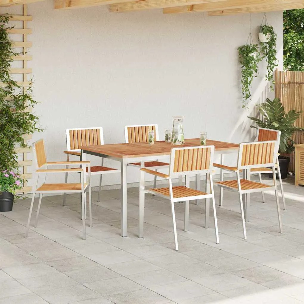 Conjunto de Jantar de Jardim vidaXL 7 Peças em Madeira de Teca Maciça