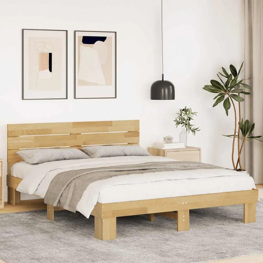 vidaXL Estrutura cama cabeceira sem colchão 140x190 cm maciça carvalho