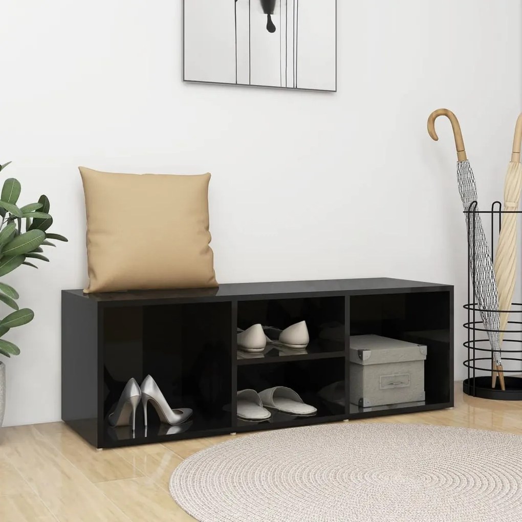 vidaXL Sapateira 105x35x35 cm contraplacado preto brilhante