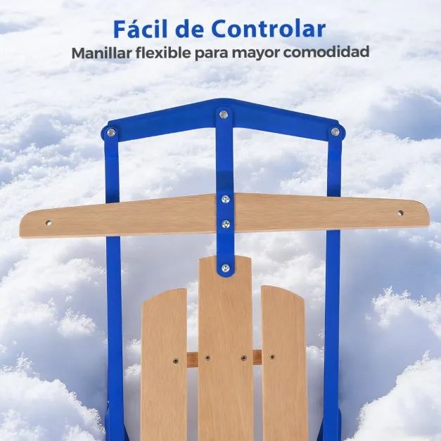 Trenó de metal e madeira 137 x 58 x 16 cm e barra de direção para adultos e crianças a partir dos 5 anos Capacidade de carga 150 kg Azul