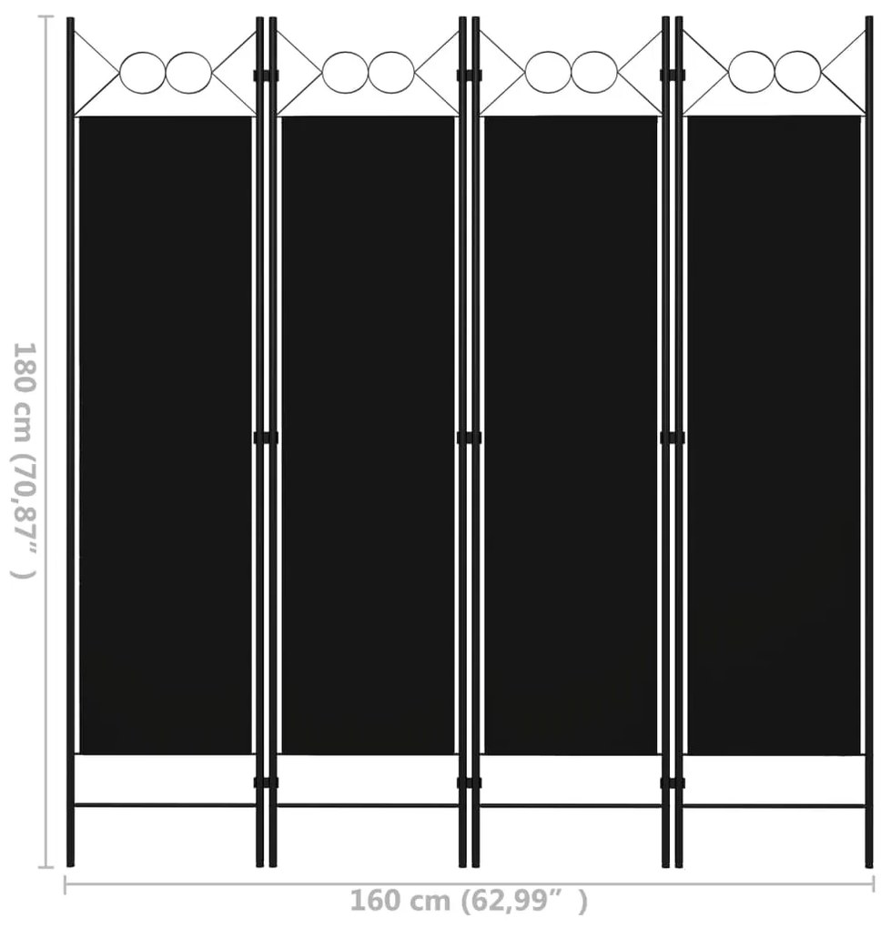 Divisória de quarto com 4 painéis 160x180 cm preto