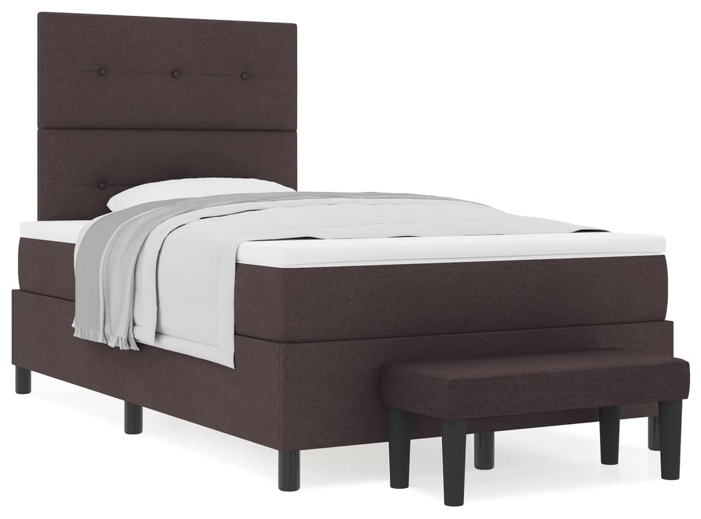 Cama Box Spring com Colchão & Banco Castanho Escuro 120x190 cm Tecido