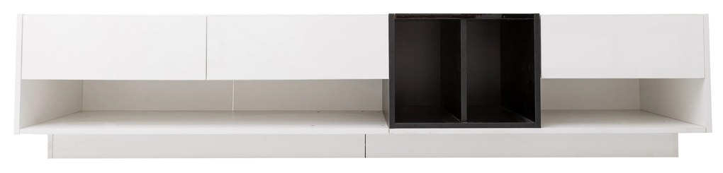 Armário de TV com painel baixo e combinação suave branco e preto, design de bloqueio de cor, gavetas, compartimentos, vários espaços de armazenamento,190x40x42cm, Branco